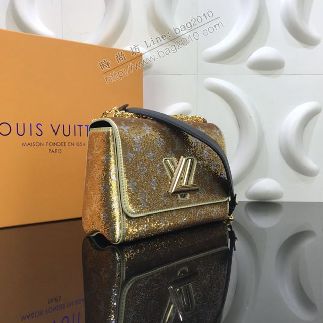 LV包 lv新款女包 M50280 金銀亮片 Monogram圖案TWIST手袋 lv鏈條單肩斜挎包  ydh3383